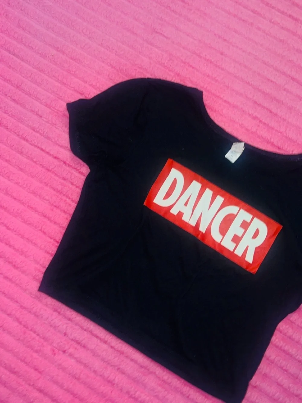 Bella Canvas Black Crop Tee with Red & White DANCER Graphic